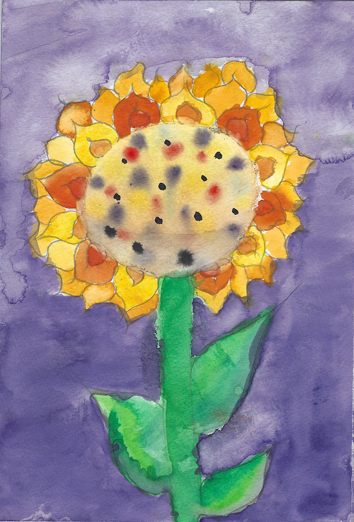 Sunflower watercolor painting Student Example1