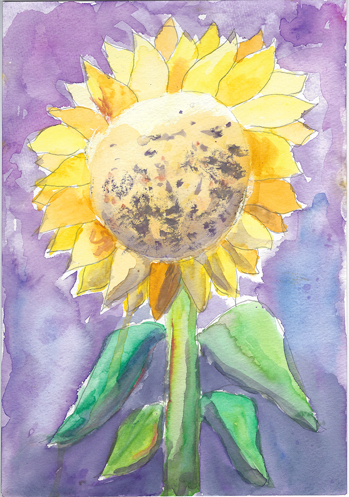 Watercolor Sunflower painting Student Example2