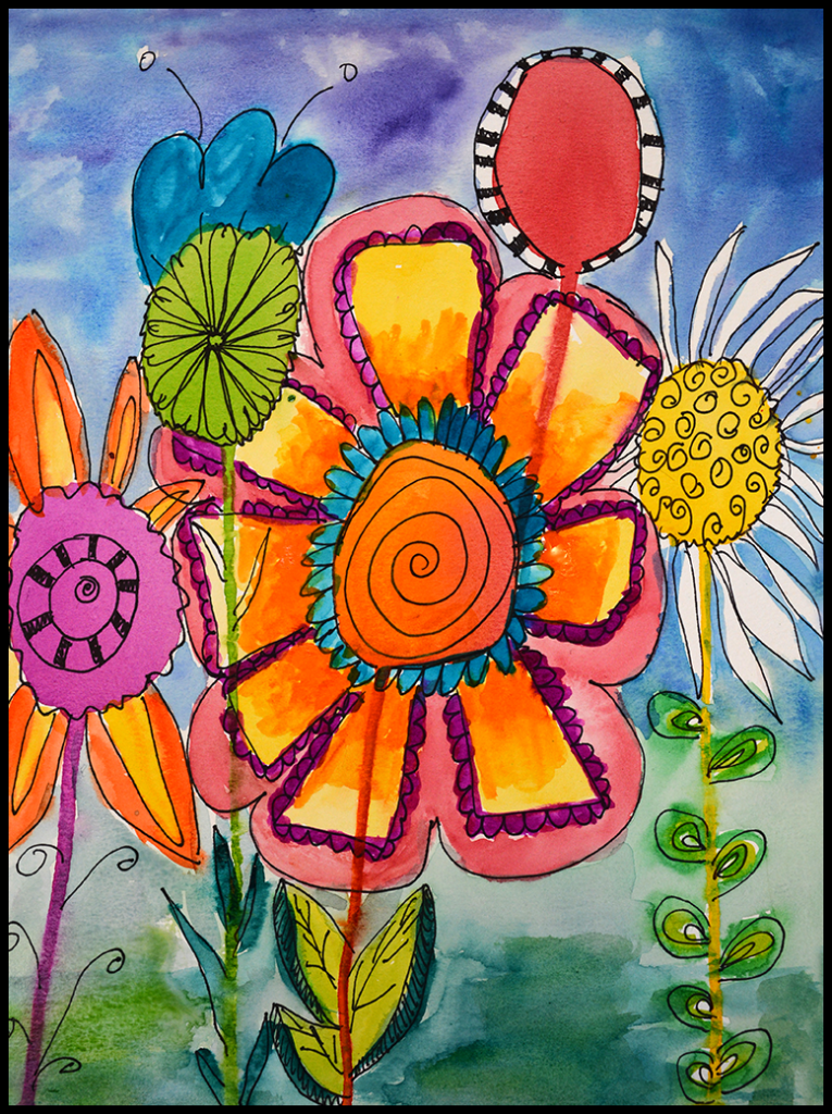 Ho to Draw a doodle flower watercolor