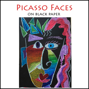 Picasso Faces Portrait art lesson on black paper