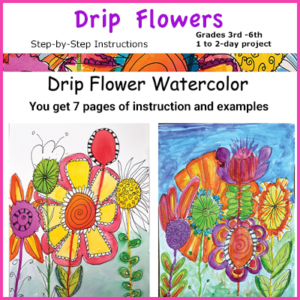 Drip watercolor Flowers with Doodle drawings